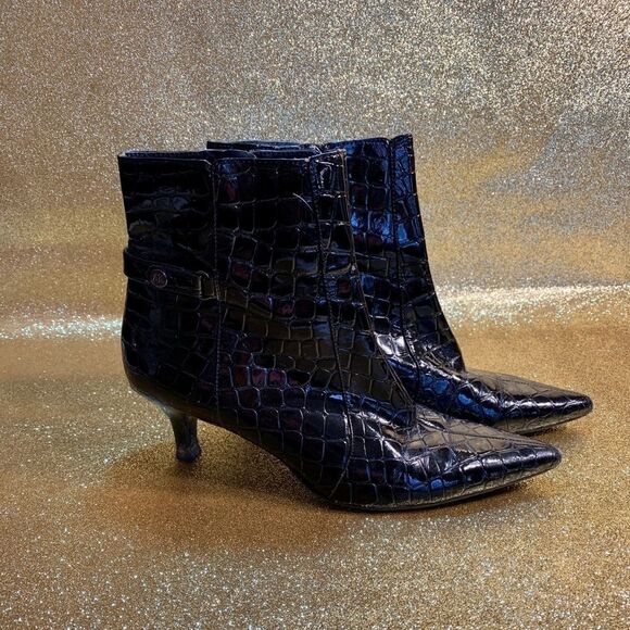 Black Patent Ankle Boots by Anne Klein I-Flex 6M - Picture 1 of 4